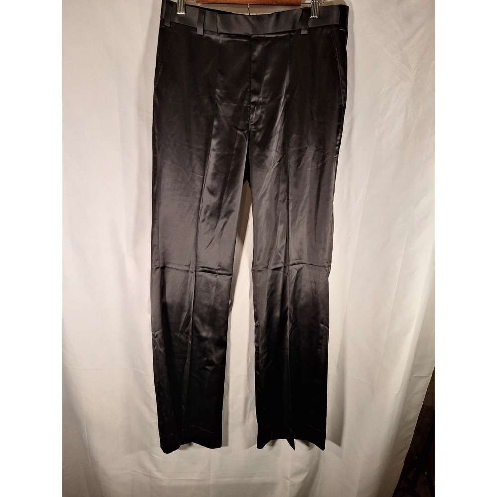 Mens Black Satin Dress Pants Formal Straight Leg Shiny Trousers 34x38 Unbranded